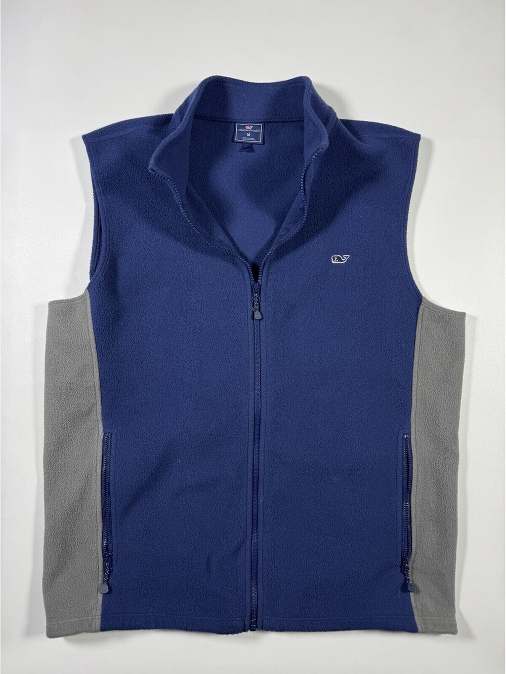 Vineyard Vines Fleece Vest Mens Medium Blue Full Zip Pockets 100152